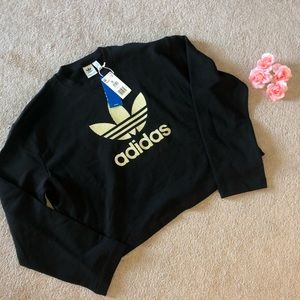 Adidas NWT Cropped Black Sweatshirt w Gold Trefoil